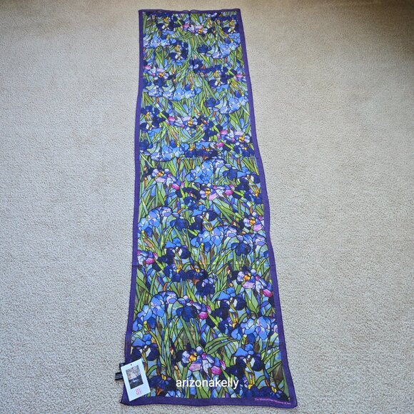 NWT The Met Silk Scarf Tiffany Irises Stained Glass Flowers Floral - Picture 7 of 9